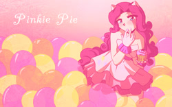 Size: 1680x1050 | Tagged: safe, artist:dawnrie, derpibooru import, pinkie pie, human, clothes, cupcake, dessert, eared humanization, female, food, humanized, solo, wallpaper