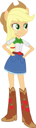 Size: 1857x6500 | Tagged: safe, artist:theshadowstone, applejack, equestria girls, absurd resolution, boots, clothes, cowboy hat, denim skirt, eared humanization, freckles, hands in pockets, hat, inkscape, ponied up, pony ears, simple background, skirt, solo, stetson, transparent background, vector