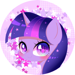 Size: 736x736 | Tagged: safe, artist:yuzuko, derpibooru import, twilight sparkle, pony, unicorn, female, mare, multicolored mane, purple coat, solo