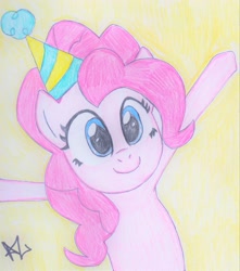 Size: 2309x2612 | Tagged: safe, artist:artemissunlulamoon, pinkie pie, earth pony, pony, female, mare, party, pink coat, solo