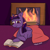 Size: 1024x1024 | Tagged: safe, artist:vogelchan, derpibooru import, twilight sparkle, twilight sparkle (alicorn), alicorn, pony, female, fireplace, mare, reading, solo