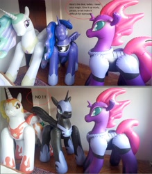 Size: 5640x6424 | Tagged: safe, artist:arniemkii, daybreaker, nightmare moon, princess celestia, princess luna, tempest shadow, alicorn, horse, pony, unicorn, my little pony: the movie, absurd resolution, bootleg, broken horn, hongyi, inflatable, inflatable toy, inflation, irl, my little pony, photo