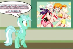 Size: 1280x860 | Tagged: artist needed, safe, lyra heartstrings, anti-shipping, dawn (pokémon), female, human studies101 with lyra, incorrect meme use, lesbian, meme, misty (pokémon), mouthpiece, obligatory pony, op is a cuck, pokémon