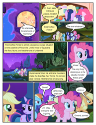 Size: 612x792 | Tagged: safe, artist:newbiespud, derpibooru import, edit, edited screencap, screencap, applejack, fluttershy, pinkie pie, rainbow dash, rarity, twilight sparkle, unicorn twilight, earth pony, pegasus, pony, unicorn, comic:friendship is dragons, friendship is magic, book, comic, dialogue, mane six, screencap comic