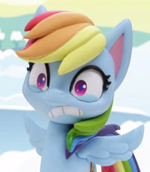 Size: 874x1002 | Tagged: safe, derpibooru import, screencap, rainbow dash, pegasus, pony, my little pony: pony life, my little pony: stop motion short, snow pony contest (short), cropped, female, grimace, mare, reaction image, shrunken pupils, snow, solo, spread wings, wings