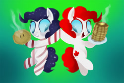 Size: 1500x1000 | Tagged: safe, artist:talonsofwater, pinkie pie, oc, oc:america pony, oc:canada, earth pony, pony, recolor