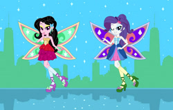 Size: 1176x753 | Tagged: safe, artist:karalovely, artist:selenaede, rarity, oc, oc:kara lovely, human, equestria girls, barbie, barbie a fairy secret, barely eqg related, base used, clothes, crossover, dress, fairies, fairies are magic, fairy, fairy wings, fairyized, hairpin, high heels, jewelry, necklace, shoes, sleeveless, socks, stockings, thigh highs, wings