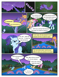 Size: 612x792 | Tagged: safe, artist:newbiespud, derpibooru import, edit, edited screencap, screencap, applejack, pinkie pie, rainbow dash, rarity, steven magnet, twilight sparkle, unicorn twilight, earth pony, pegasus, pony, sea serpent, unicorn, comic:friendship is dragons, friendship is magic, comic, dialogue, female, hopping, male, mare, onomatopoeia, river, screencap comic