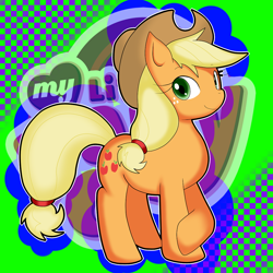 Size: 1000x1000 | Tagged: safe, artist:rougebat, applejack, earth pony, pony, applejack's hat, blonde, blonde mane, blonde tail, female, green eyes, mare, orange coat, solo