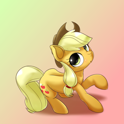 Size: 1000x1000 | Tagged: safe, artist:ushiro no kukan, applejack, earth pony, pony, :o, raised hoof, solo