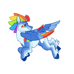 Size: 1280x1280 | Tagged: safe, artist:acidicbarkbeast, derpibooru import, rainbow dash, pegasus, pony, colored wings, female, flying, hooves, mare, multicolored wings, rainbow wings, simple background, smiling, solo, transparent background, wings