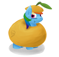 Size: 3668x3496 | Tagged: safe, artist:khaki-cap, derpibooru import, rainbow dash, pegasus, pony, cutie mark, digital, digital art, disguise, food, fruit, not salmon, orange, simple background, solo, transparent background, wat