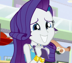 Size: 809x720 | Tagged: safe, screencap, rarity, better together, equestria girls, rollercoaster of friendship, animated, cropped, cute, female, gif, looking at you, please, raribetes, smiling, solo, solo focus