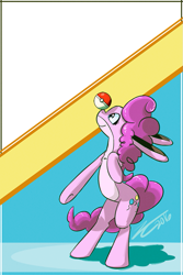 Size: 705x1053 | Tagged: safe, artist:liracrown, pinkie pie, abstract background, female, parody, pokefied, pokéball, pokémon, solo, species swap, wigglytuff