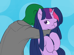 Size: 700x516 | Tagged: safe, derpibooru import, twilight sparkle, oc, oc:anon, human, hug