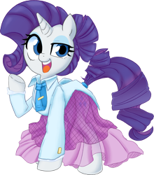 Size: 5435x6171 | Tagged: safe, alternate version, artist:adequality, artist:potetecyu_to, color edit, edit, rarity, pony, unicorn, school daze, absurd resolution, clothes, colored, drawthread, female, open mouth, raised hoof, request, schoolmarm rarity, simple background, solo, teacher, transparent background