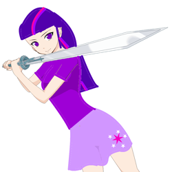 Size: 900x901 | Tagged: safe, artist:gracie_cleopatra, derpibooru import, twilight sparkle, human, anime, badass, base used, humanized, solo, sword