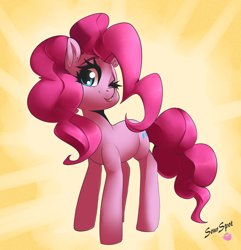 Size: 3802x3939 | Tagged: safe, artist:sourspot, pinkie pie, earth pony, pony, :p, cute, diapinkes, ear fluff, female, high res, looking at you, mare, one eye closed, smiling, solo, tongue out, wink