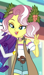 Size: 635x1079 | Tagged: safe, screencap, rarity, vignette valencia, better together, equestria girls, rollercoaster of friendship, beauty mark, cropped, me my selfie and i, peace sign, solo focus, tongue out