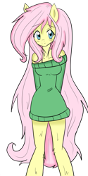 Size: 375x750 | Tagged: safe, artist:izu-tan, artist:kazoorion, fluttershy, anthro, collaboration, blushing, clothes, simple background, solo, sweater, sweatershy, transparent background