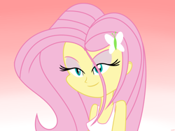 Size: 1800x1350 | Tagged: safe, artist:mofetafrombrooklyn, fluttershy, equestria girls, clothes, eyeshadow, lidded eyes, makeup, seductive, smiling, solo, tanktop