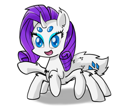 Size: 900x800 | Tagged: safe, artist:duskswordsman, rarity, monster pony, original species, spider, spiderpony, cute, eyeshadow, fluffy, makeup, open mouth, raribetes, rarirachnid, simple background, smiling, solo, species swap, spiderponyrarity