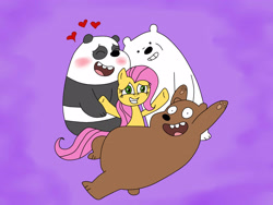 Size: 3072x2304 | Tagged: safe, artist:heinousflame, fluttershy, pegasus, pony, blushing, grizzly, heart, ice bear, panda (we bare bears), we bare bears