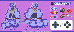 Size: 17597x7653 | Tagged: safe, artist:ask-colorsound, oc, oc:cinnabyte, anthro, adorkable, bandana, clothes, commission, controller, cute, dork, gamecube controller, gaming headset, glasses, headphones, headset, reference sheet, smiling, socks, striped socks, thigh highs, zettai ryouiki