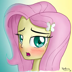 Size: 1024x1024 | Tagged: safe, artist:thealjavis, fluttershy, equestria girls, blushing, solo