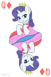 Size: 667x1000 | Tagged: safe, artist:empyu, rarity, pony, unicorn, clothes, female, mare, queen of diamonds, smiling