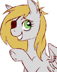 Size: 379x482 | Tagged: safe, artist:trickypup, oc, oc only, oc:paradox moon, pegasus, pony, eyepatch, simple background, smiling, solo