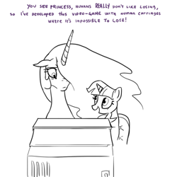 Size: 1272x1272 | Tagged: safe, artist:bigrigs, princess celestia, twilight sparkle, alicorn, pony, big rigs over the road racing, computer