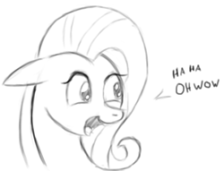 Size: 2293x1749 | Tagged: safe, artist:itsthinking, fluttershy, pegasus, pony, digital art, ha ha ha oh wow, laughing, monochrome, sketch, solo