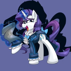 Size: 2300x2300 | Tagged: safe, artist:geraritydevillefort, rarity, pony, unicorn, clothes, glowing horn, magic, open mouth, rarifort, solo, telekinesis, the count of monte cristo, the count of monte rainbow, villefort