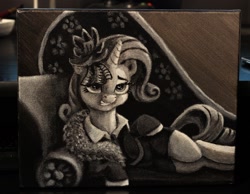 Size: 1280x993 | Tagged: safe, artist:horseez, rarity, pony, unicorn, rarity investigates, acrylic painting, clothes, painting, solo, traditional art