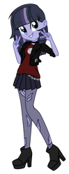 Size: 600x1521 | Tagged: safe, artist:alphajunko, oc, oc only, oc:moonlight nova, equestria girls, boots, chains, choker, clothes, commission, equestria girls-ified, female, grin, high heel boots, icey-verse, jacket, leather jacket, magical lesbian spawn, multicolored hair, offspring, parent:mean twilight sparkle, parent:oc:moonshine twinkle, parents:canon x oc, parents:meanshine, peace sign, shoes, simple background, skirt, smiling, socks, solo, stockings, tanktop, thigh highs, torn clothes, transparent background