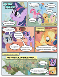 Size: 612x792 | Tagged: safe, artist:newbiespud, derpibooru import, edit, edited screencap, screencap, applejack, fluttershy, pinkie pie, rainbow dash, rarity, twilight sparkle, unicorn twilight, earth pony, pegasus, pony, unicorn, comic:friendship is dragons, friendship is magic, book, comic, dialogue, female, flying, freckles, golden oaks library, hat, mane six, mare, recap, screencap comic