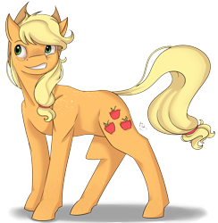 Size: 3198x3276 | Tagged: safe, artist:mokychan, applejack, earth pony, pony, freckles, grin, simple background, solo, transparent background