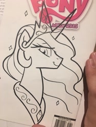 Size: 1536x2048 | Tagged: safe, artist:tonyfleecs, idw, princess celestia, pony, bust, comic, commission, crown, irl, jewelry, photo, regalia, solo, tisa, traditional art