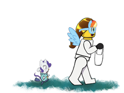 Size: 1024x768 | Tagged: safe, artist:masteroshawott, derpibooru import, rainbow dash, rarity, oc, oc:masteroshawott, pony, unicorn, clothes, cosplay, costume, crossover, halloween, halloween costume, lego, minifig, non-mlp oc, oshawott, pokémon, simple background, transparent background