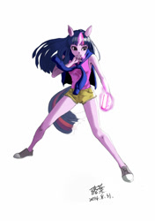 Size: 472x669 | Tagged: safe, artist:laoye, derpibooru import, twilight sparkle, anthro, ambiguous facial structure, magic, pixiv, solo