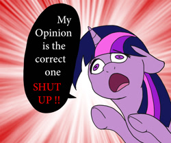 Size: 800x665 | Tagged: safe, artist:slamjam, twilight sparkle, twilight sparkle (alicorn), alicorn, pony, /mlp/, female, mare, mouthpiece, open mouth, opinion, opinions on the internet, raised hoof, solo, speech bubble