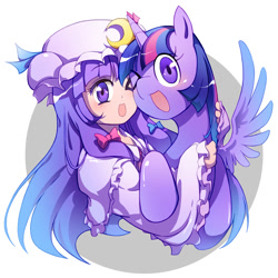 Size: 853x853 | Tagged: safe, artist:sweetsound, derpibooru import, twilight sparkle, twilight sparkle (alicorn), alicorn, human, pony, crossover, female, mare, patchouli knowledge, pixiv, touhou, twichouli