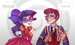 Size: 4760x2880 | Tagged: safe, artist:katedragonass, rarity, equestria girls, friendship through the ages, rainbow rocks, cane, crossover, duo, female, glasses, mad mod, male, one eye closed, sgt. rarity, teen titans, wink