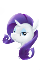 Size: 561x1010 | Tagged: safe, artist:lowelf, rarity, pony, unicorn, bust, female, lidded eyes, looking at you, mare, simple background, smiling, solo, white background