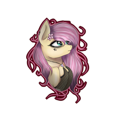 Size: 1024x1024 | Tagged: safe, artist:rubyblossomva, fluttershy, pegasus, pony, bust, clothes, emoshy, goth, hooves to the chest, looking away, portrait, simple background, solo, stockings, transparent background