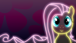 Size: 1920x1080 | Tagged: safe, artist:allicornuk, derpibooru import, edit, fluttershy, pegasus, pony, female, mare, neon, solo, wallpaper, wallpaper edit