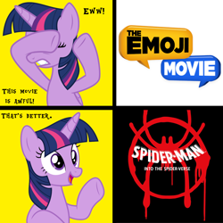 Size: 1300x1300 | Tagged: safe, twilight sparkle, twilight sparkle (alicorn), alicorn, exploitable meme, meme, mouthpiece, obligatory pony, spider-man: into the spider-verse, the emoji movie