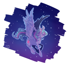 Size: 2508x2390 | Tagged: safe, artist:tomat-in-cup, derpibooru import, twilight sparkle, twilight sparkle (alicorn), alicorn, pony, eyes closed, female, mare, night, simple background, solo, spread wings, stars, transparent background