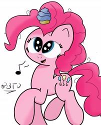 Size: 1999x2468 | Tagged: safe, artist:bronybehindthedoor, pinkie pie, earth pony, pony, cupcake, cutie mark, digital art, food, open mouth, signature, solo